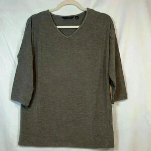 H by‎ HALSTON VNECK 3/4 LENGTH SLEEVE TOP SHIRT MODAL BLEND SIZE XS TAUPE/BROWN